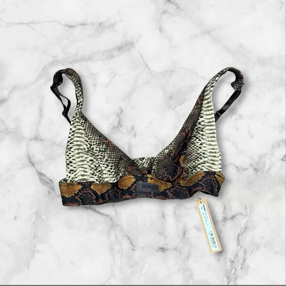 NWT Skims Recycled Swim Plunge‎ Bikini Top SW-PLG-0742 Desert Snake Print XXS